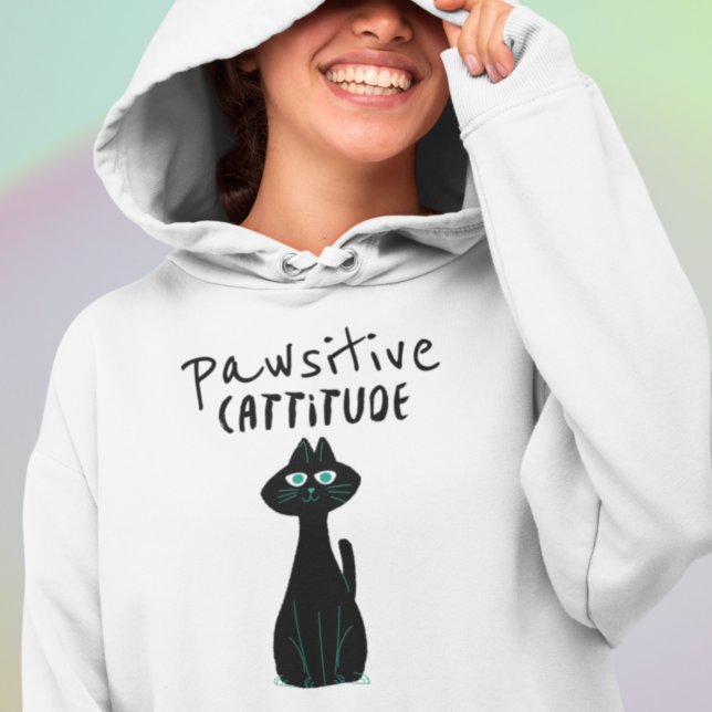 Pull À Capuche Cat Humour Pun Cattitude Pawsitive Citation (Créateur téléchargé)