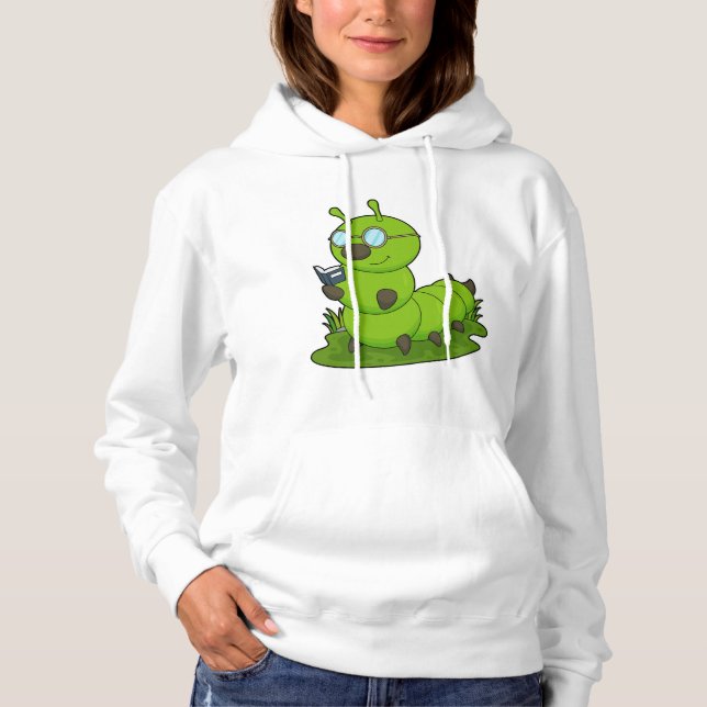 Pull À Capuche Caterpillar Nerd avec lunettes et livre (Devant)