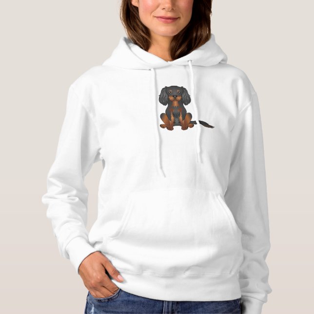 Pull À Capuche Cavalier King Charles Spaniel noir et feu assis (Devant)