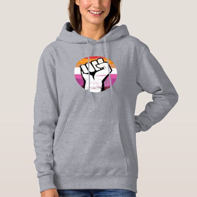 Pull À Capuche Cercle imprimé du poing de la fierté lesbienne (Devant)