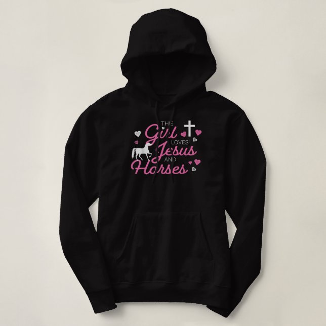 Pull À Capuche Cette Fille Aime Jésus Et Chevaux T-shirt (Design devant)