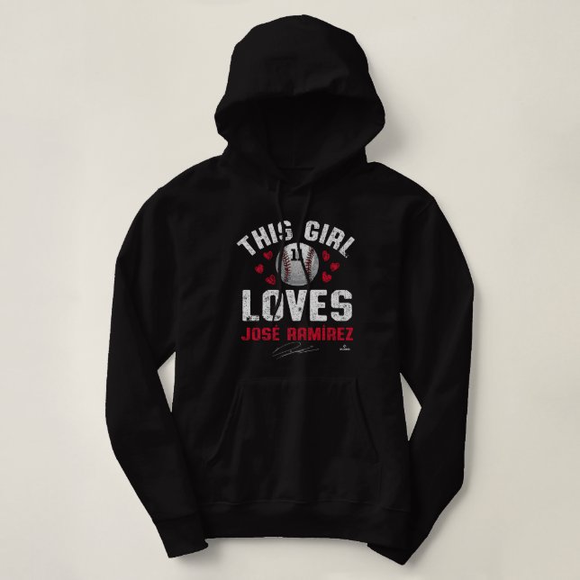Pull À Capuche Cette fille aime Jose Ramirez Cleveland MLBPA (Design devant)