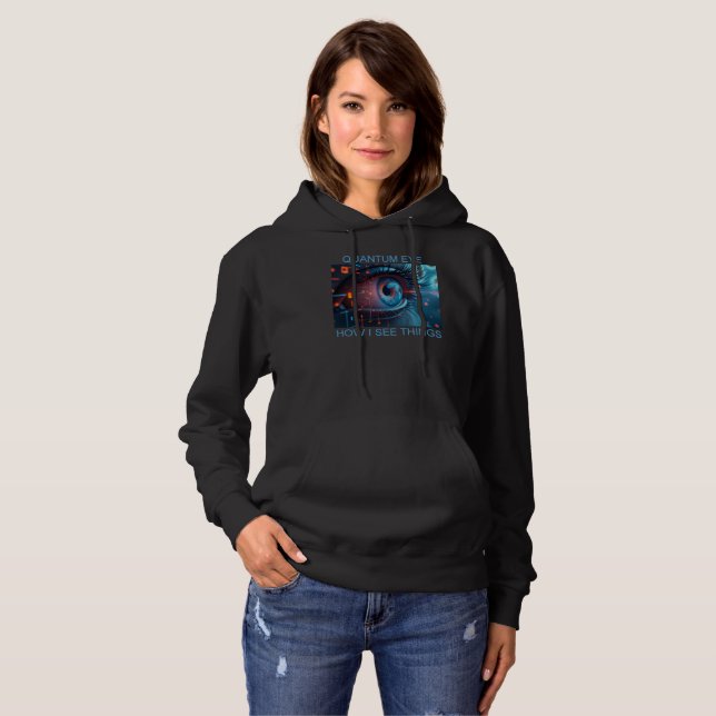 Pull À Capuche Chandail à capuchon noir pour femmes Quantum Eye (Devant entier)
