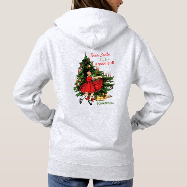 Pull À Capuche Chandail de Noël rétro moche et drôle Bonne fille (Dos)