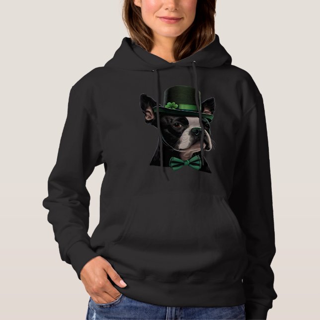 Pull À Capuche Chapeau de lutin irlandais Boston Terrier St Patri (Devant)
