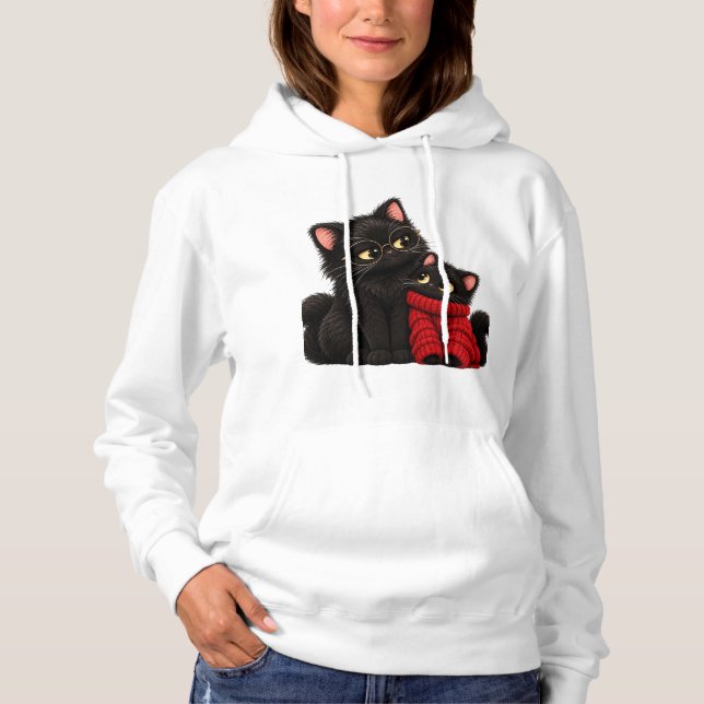 Pull À Capuche Charmant Sweatshirt Chat Noir - Cozy Black Cat ave (Devant)