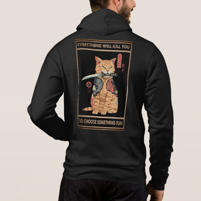 Pull À Capuche Chat Amusant Samurai Tout Vous Tuera (Dos)