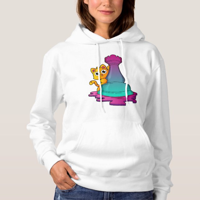 Pull À Capuche Chat aux échecs avec pièce d'échecs Roche (Devant)