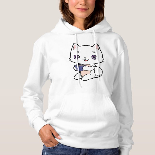 Pull À Capuche Chat avec Coupe de Café (Devant)