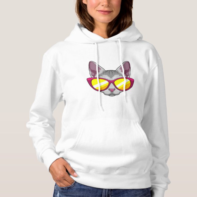 Pull À Capuche Chat avec lunettes de soleil (Devant)
