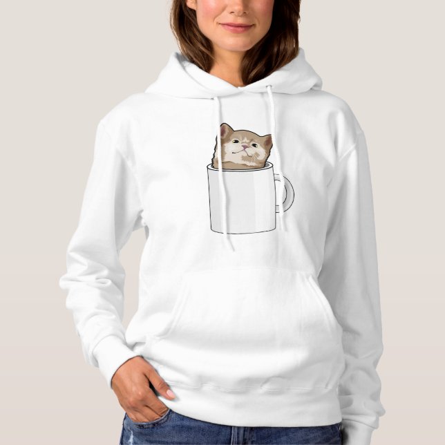 Pull À Capuche Chat avec tasse de café (Devant)