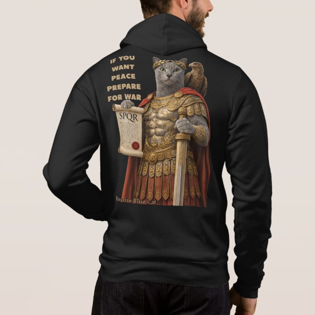 Pull À Capuche Chat César Bleu Russe (Dos)