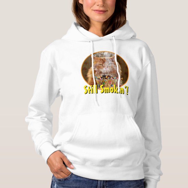 Pull À Capuche Chat Cranky Drôle Avec Cupcake D'Anniversaire Fond (Devant)