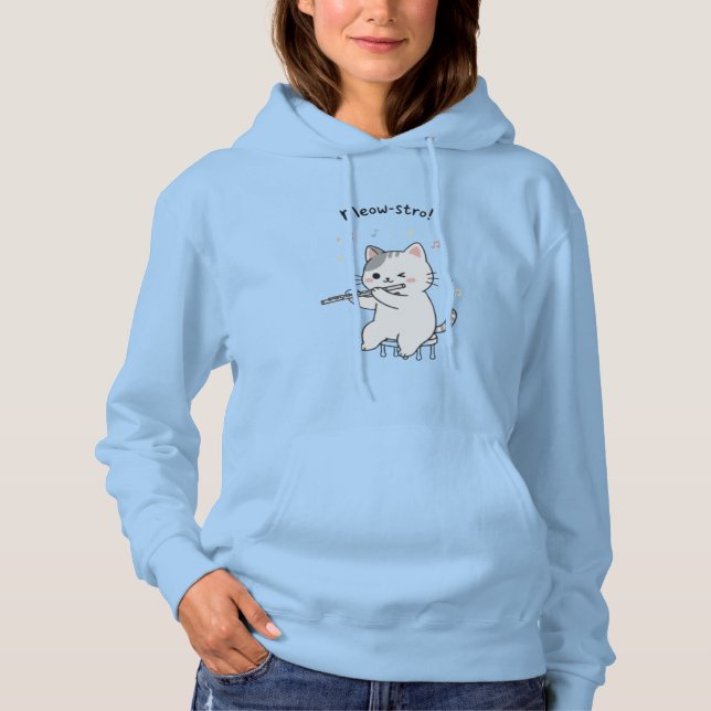 Pull À Capuche Chat drôle jouant de la flûte mode féminine (Devant)