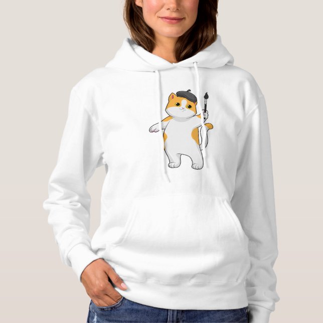 Pull À Capuche Chat en tant que Peintre avec pinceau (Devant)
