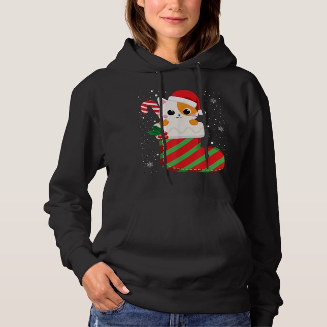 Pull À Capuche Chat mignon Noël Sucre de canne Noël Noël Chatons  (Devant)
