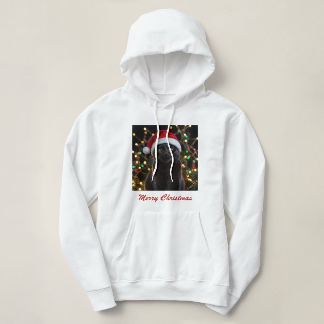 Pull À Capuche Chat Noir de Noël - Chapeau de Père Noël Photo per (Design devant)