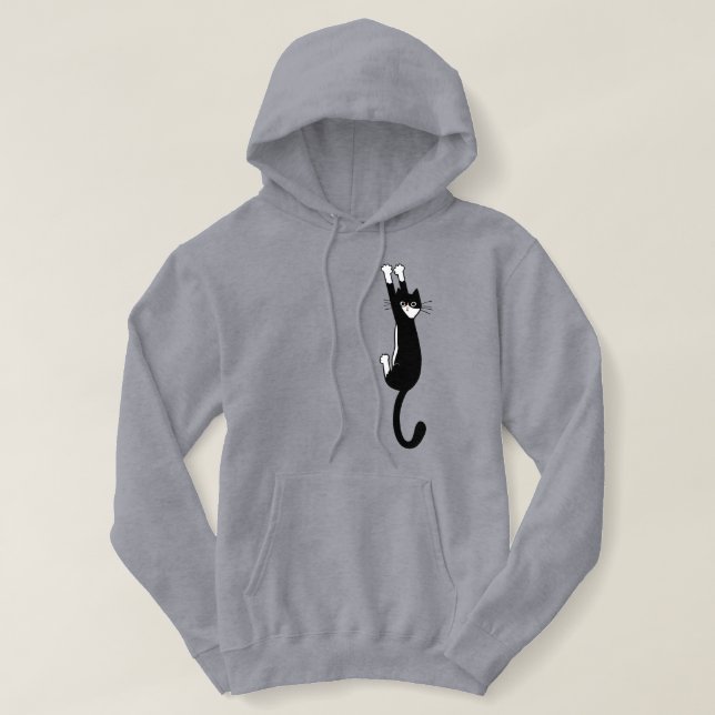 Pull À Capuche Chat noir et blanc accroché | Drôle Tuxedo Cat (Design devant)