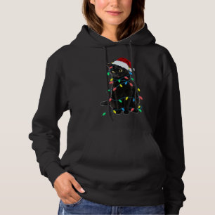 Pull À Capuche Chat noir lumières d'arbre de Noël chaton drôle Pè