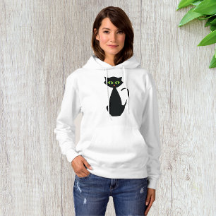 Pull À Capuche Chat Noir Rétro Silhouette d'Halloween aux Yeux Ve
