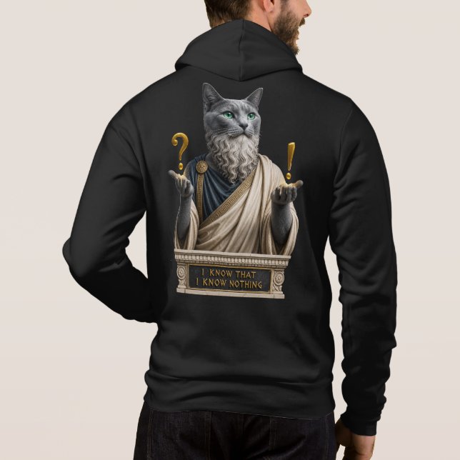 Pull À Capuche Chat Socrate Bleu Russe (Dos)
