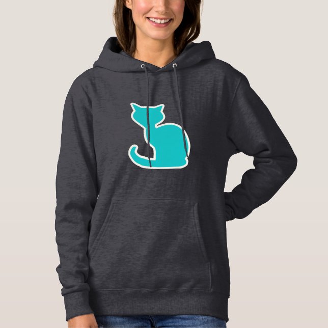 Pull À Capuche Chat turquoise (Devant)