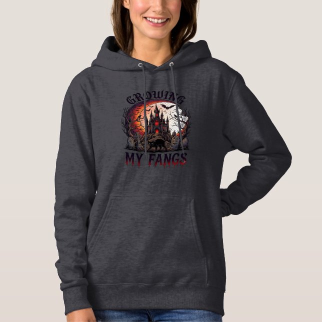 Pull À Capuche Château Hanté Halloween Crocs de Chat Noir M (Devant)