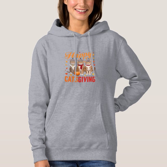 Pull À Capuche Chats de Happy Catsgiving Halloween Thanksgiving C (Devant)