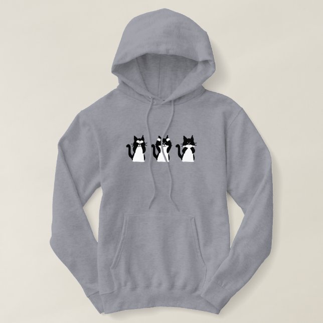 Pull À Capuche Chats noirs et blancs | Trois sages chatons (Design devant)