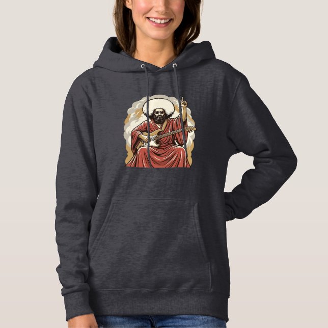 Pull À Capuche Chemise d'art vectoriel de guitariste de gravure v (Devant)