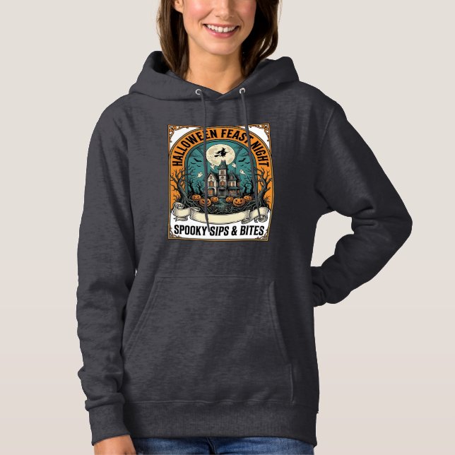 Pull À Capuche Chemise de fête d'Halloween Repas effrayant Maison (Devant)