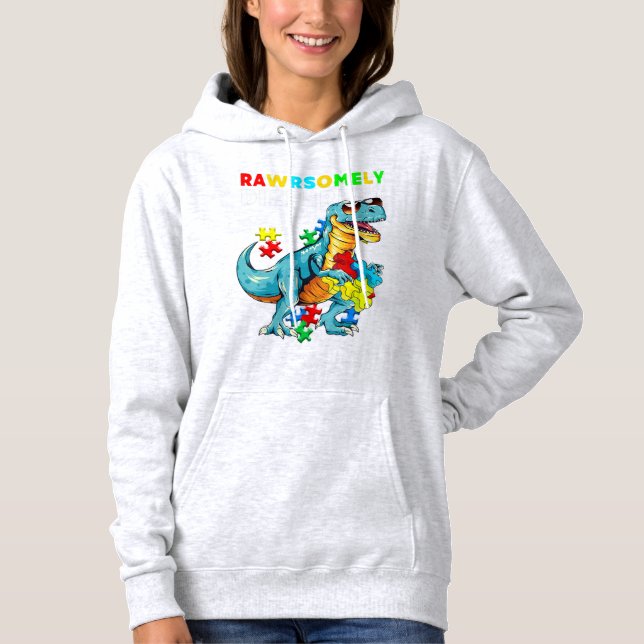 Pull À Capuche Chemise Rawrsomement Différent Dinosaur Dino Autis (Devant)