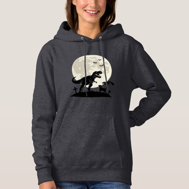 Pull À Capuche Chemise silhouette de cimetière de chien dinosaure (Devant)