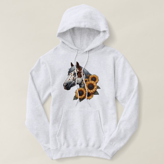 Pull À Capuche Cheval Appaloosa de châtaignes avec tournesol (Design devant)