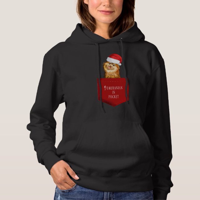 Pull À Capuche Chien À Poche Poméranie Nouvel An Soir (Devant)