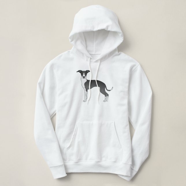 Pull À Capuche Chien Caricature Italien Noir Et Blanc (Design devant)