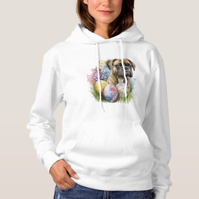 Pull À Capuche Chien de boxe joyeux Oeuf de Pâques, Bonne Boxe de (Devant)