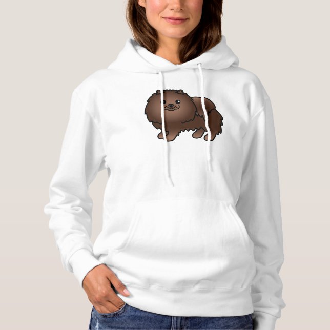 Pull À Capuche Chien de dessin animé mignon Pomeranian Brun (Devant)