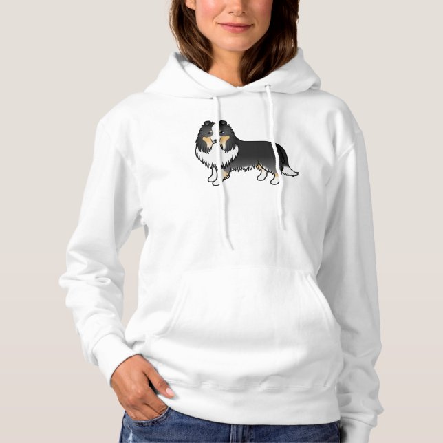 Pull À Capuche Chien de dessin animé Sheltie Shetland Sheepdog tr (Devant)
