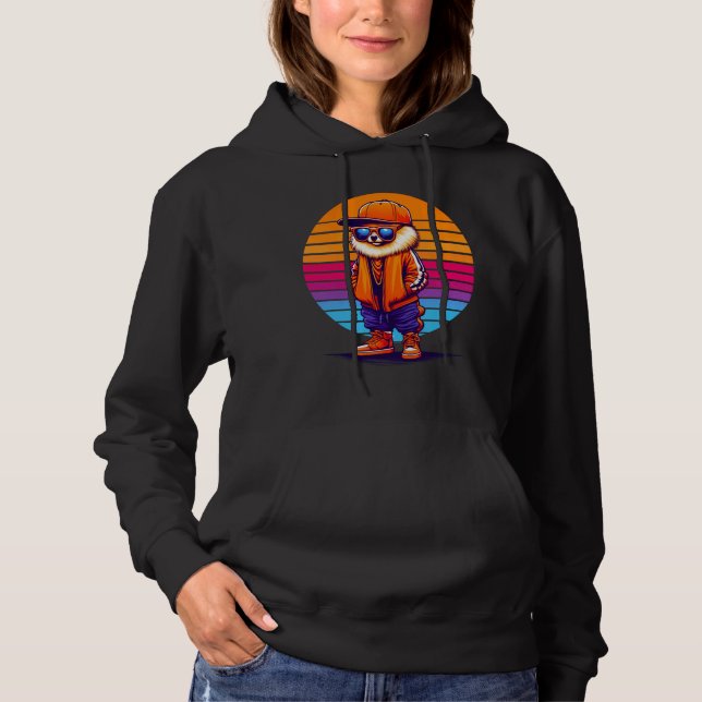 Pull À Capuche Chien Poméranien cool Moderne Style urbain Sunset  (Devant)