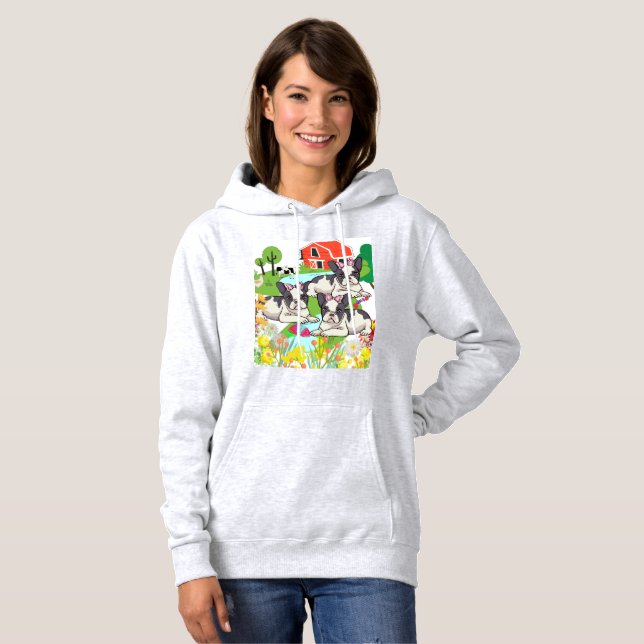 Pull À Capuche Chiens De Ferme De Campagne Blancs Et Noirs (Devant entier)