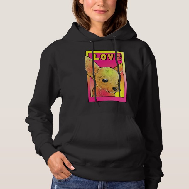 Pull À Capuche Chihuahua Aime Le Pop Rose Et Jaune (Devant)