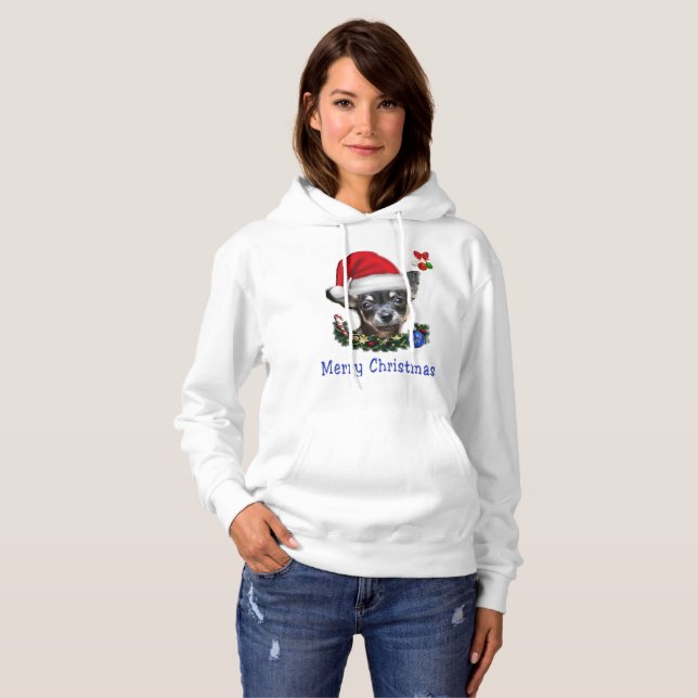 Pull À Capuche Chihuahua Sweat-shirt de Noël (Devant entier)