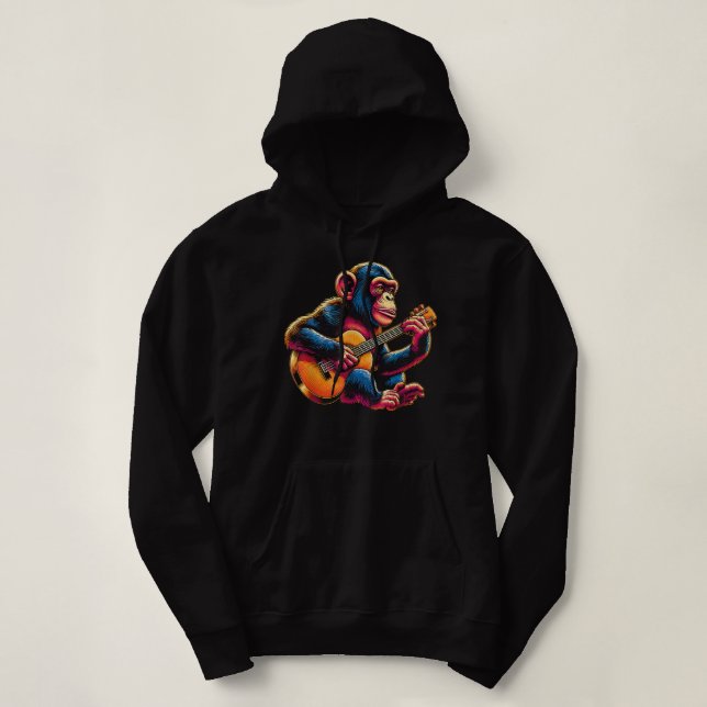 Pull À Capuche Chimpanzé Jouer Guitare Chimps Singe Guitariste (Design devant)