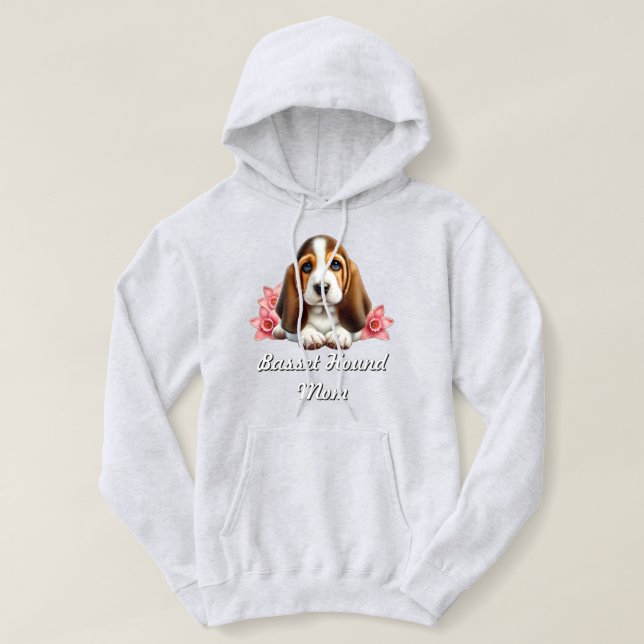 Pull À Capuche Chiot Basset Hound avec des fleurs (Design devant)