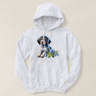 Pull À Capuche Chiots Basset Hound Blue Tick avec des fleurs bleu