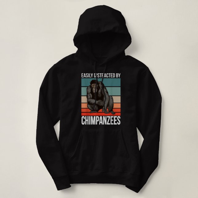 Pull À Capuche Citation De Chimpanzé Rétro Ape Facilement Distrai (Design devant)