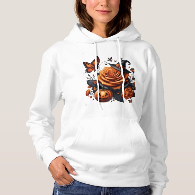 Pull À Capuche Citrouille Chapeau de Sorcière Rose Orange Hallowe (Devant)