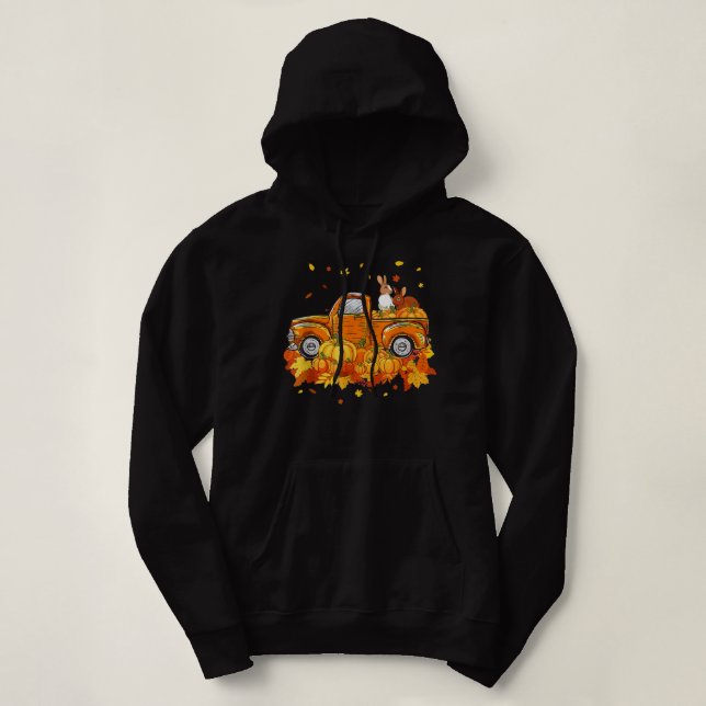 Pull À Capuche Citrouille de camion à lapin à l'automne Feuilles  (Design devant)