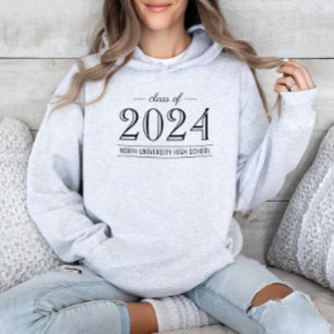Pull À Capuche Classe Élégante Grise 2026 Nom de l'école